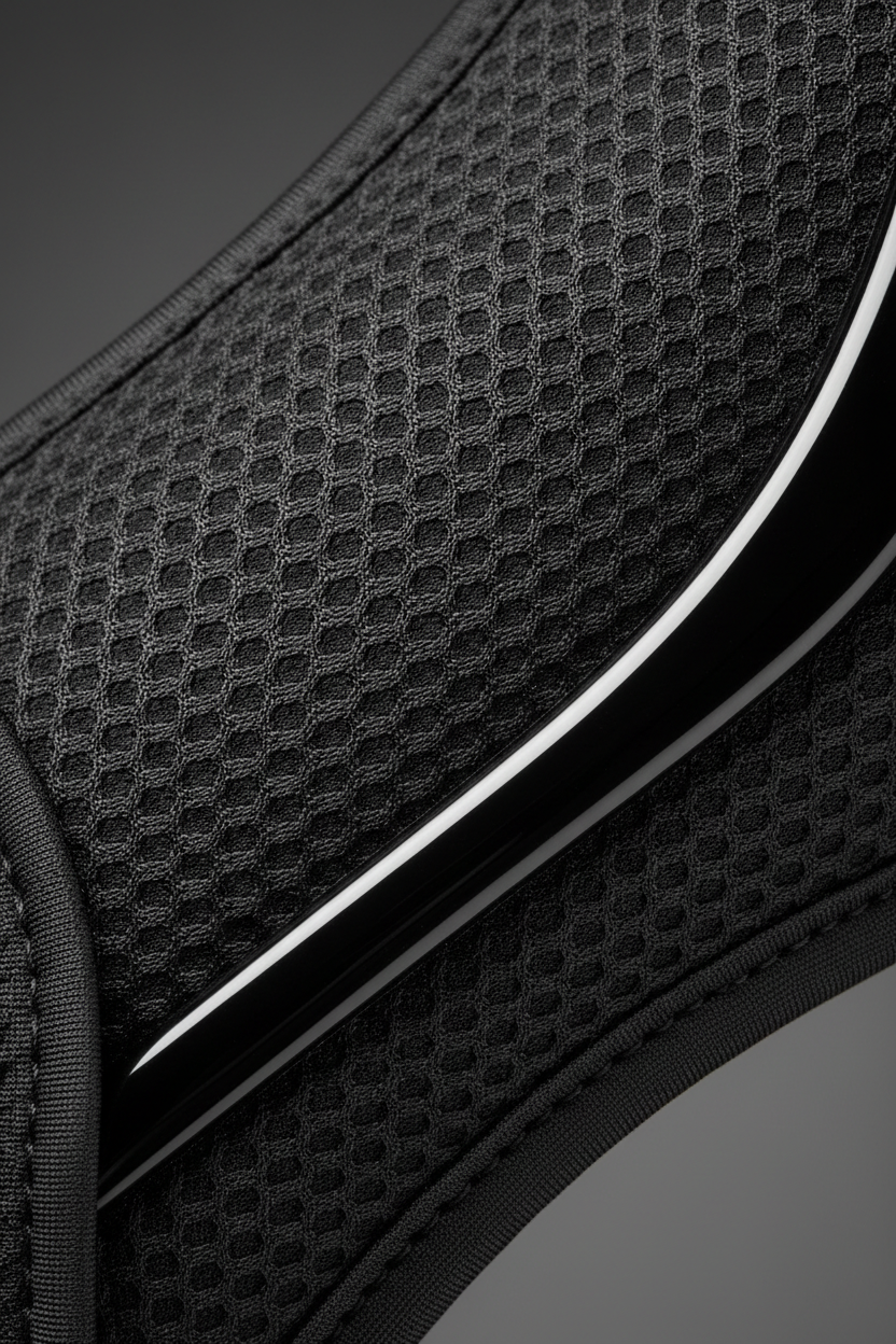 Macro shot of premium black wrist support porous texture, studio lighting